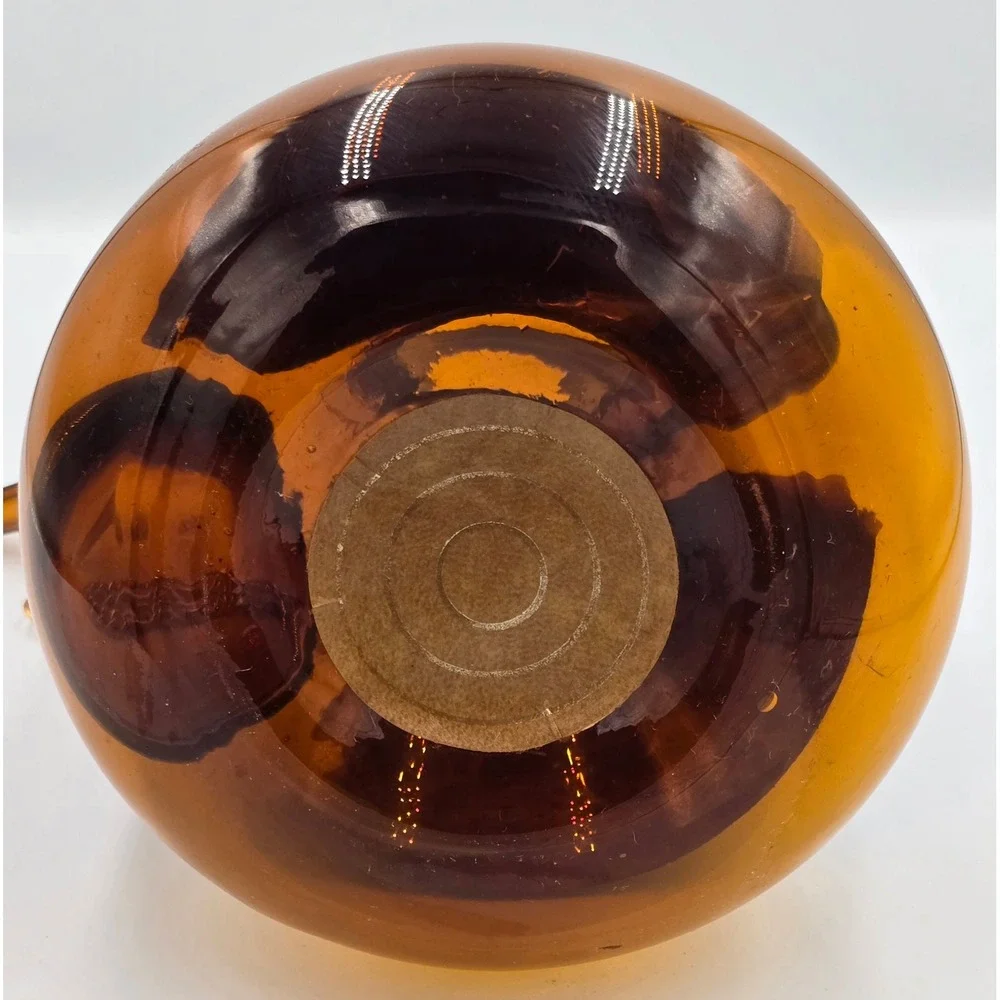 Vintage Tintorro Amber Glass Porron Decanter with Wood Stopper and Chain Handle